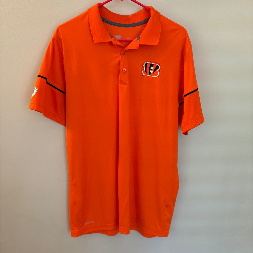 🏈 WHO DEY! Official Nike NFL Bengals Dri-FIT Polo – Size L – Like New! 🐅🧡🖤